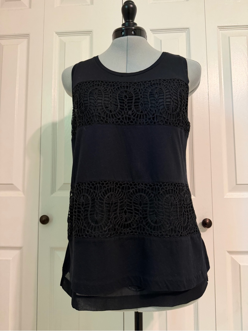 J. Crew Dark Navy Blue Crochet-Trim Sleeveless Tank